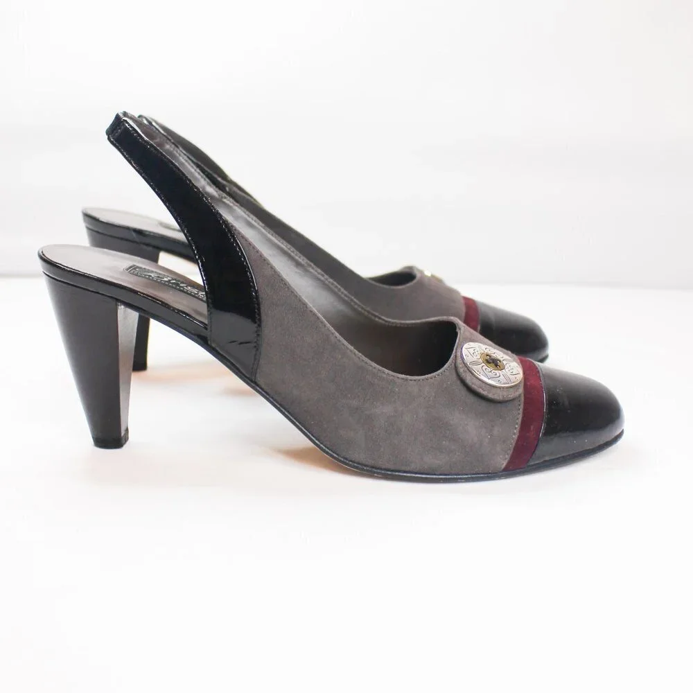 Brighton Bree Suede Patent Leather High Heels Sling Back Office‎ Shoes 8.5